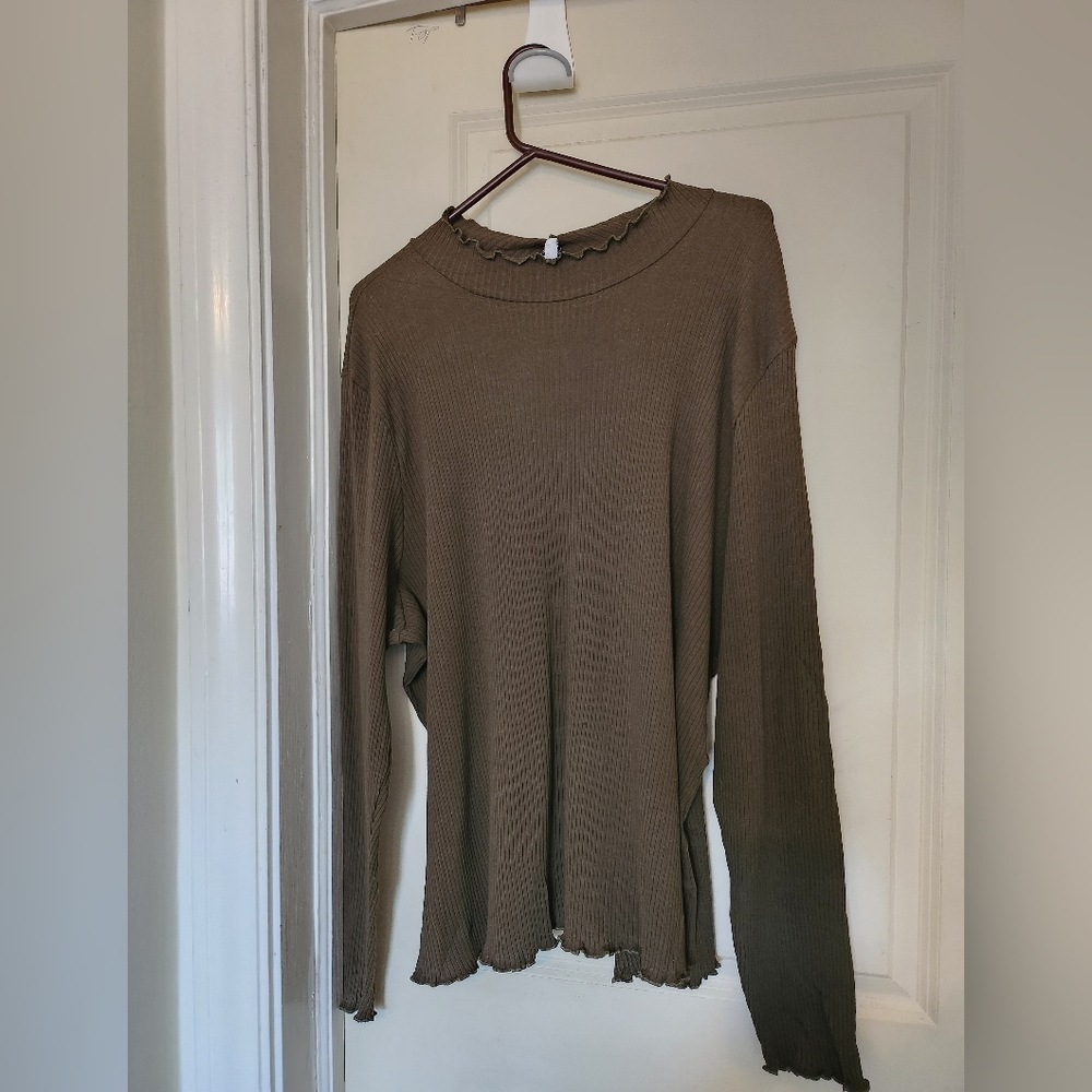 NWT Meri Skye Olive Green Ribbed Long Sleeve Mock Neck Top Size 5X